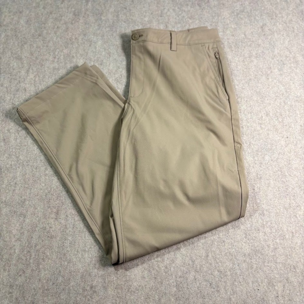 Lands End Pants Wmn 12 Tan Polyester Stretch Chino Preppy Coastal Khaki Trousers